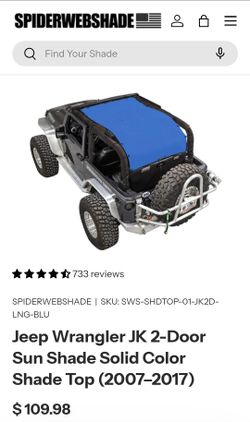 SpiderWebShade Sun Shade Top - Jeep Wrangler JK 2-Door (2007–2017) - Extra Long - $65 OBO