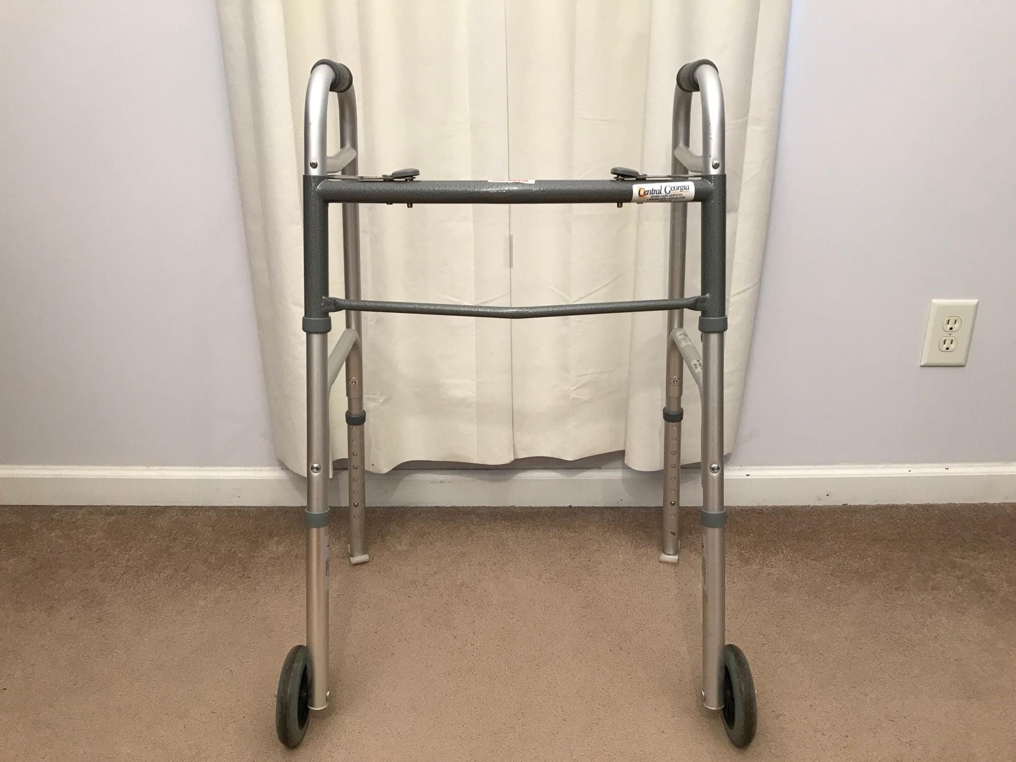 Medline Two-Button Folding Walker w/ 5' Wheels
