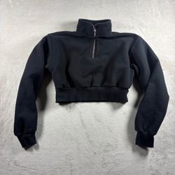 Aritzia TNA Cozy Fleece Perfect Women’s XS Black Sweater 1/4 Zip Pullover #3073