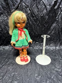 Vintage Blonde Girl Doll with Stand plus extra stand