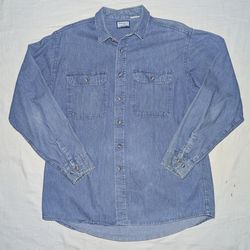 Vintage Fieldmaster Denim Shirt XL T Blue Outdoor Long Sleeve Button Up Workwear