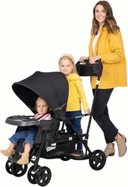 Double Stroller for 2 Kids with Standing Platform Lightweight Travel Folding Stroller for Toddler ,5-Point Harness,Canopy,Kids Tray,Storage