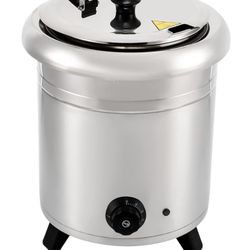 Electric Soup Warmer, 10.5QT Commercial Soup Kettle, 400W Electric Countertop Food Soup Warmer with Stainless Steel Hinged Lid and Detachable Pot for 