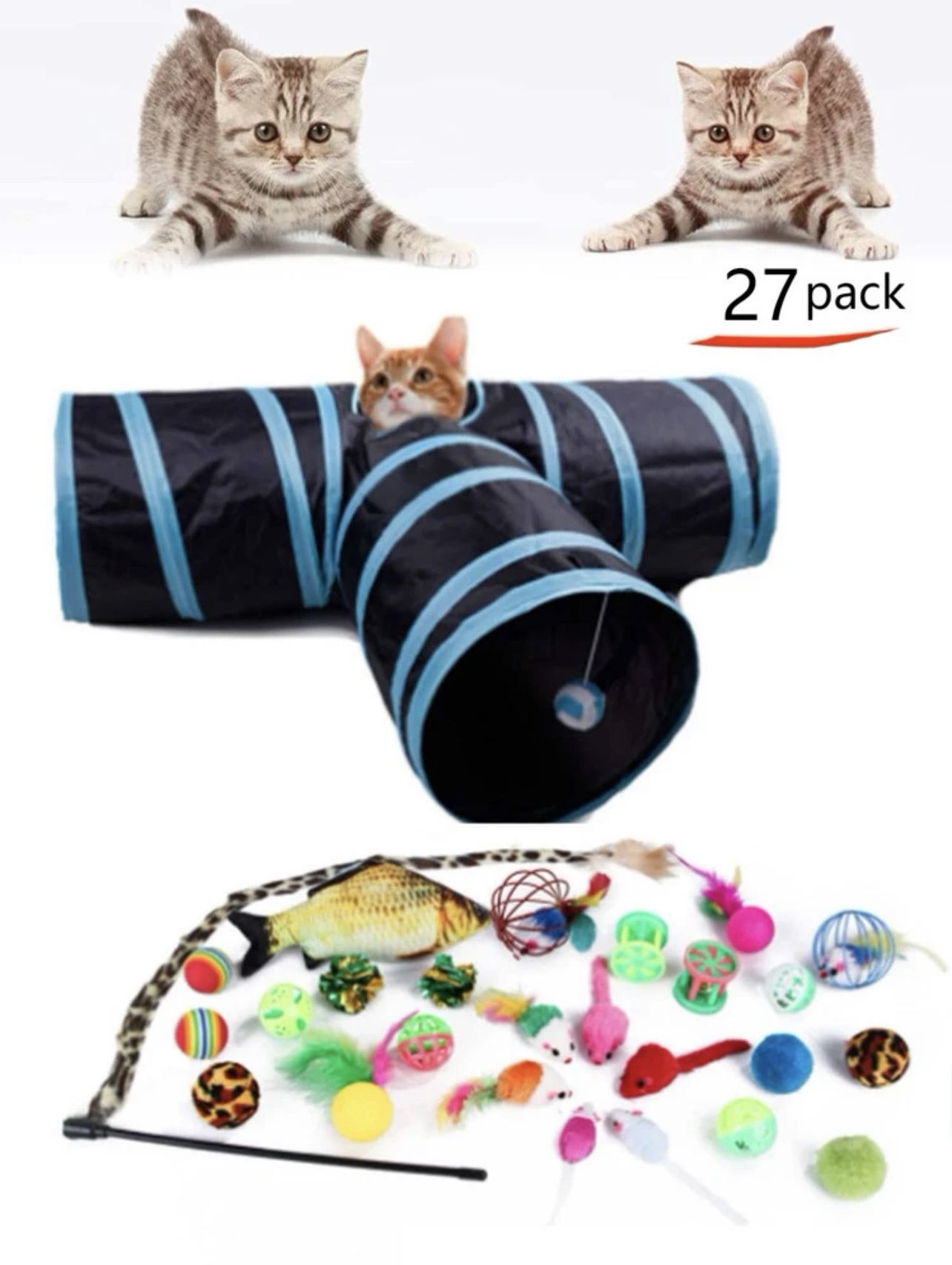 27 Toys, Foldable Pet Tunnel Set For Play & Blanket