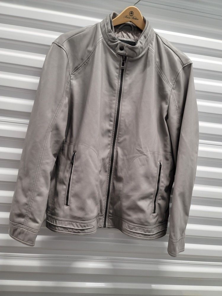 Calvin Klein White Faux Leather Motorcycle Jacket 
