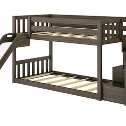 Max and Lily Classic Low Bunk with Stairs and Easy Slide - Clay