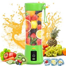 Green Portable Blender for Shakes & Smoothies 400ML, USB Rechargeable Personal Blender for Kitchen 4000mAh, Waterproof Mini Blender with Six Blades fo