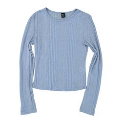 Shein Women’s XS Ribbed Long Sleeve Knit Top Light Blue Cropped