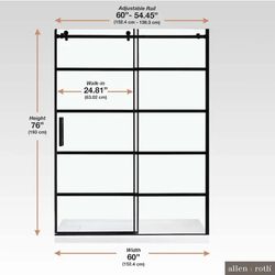 Wilmer Matte black 58-1/2-in to 60-in W x 76-in H Frameless Clear Glass Sliding Shower door