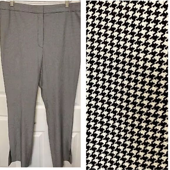 Babaton Atelier Women Slim dress Pants Sz 16 inseam 31" Houndstooth Ankle Slit