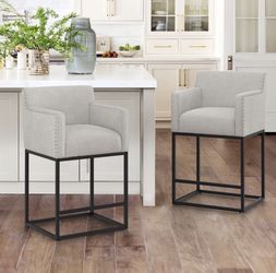2X light gray 30” fabric barstools