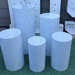 For Sale Only Set of 5 white cylinder pedestals