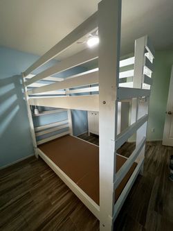 White Wood Bunk Bed Frame, Twin XL