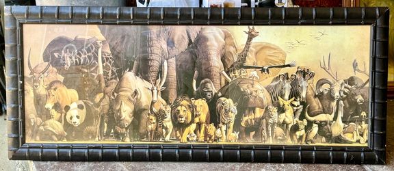 57”X24” Framed Wild Animals Of The World Lithograph