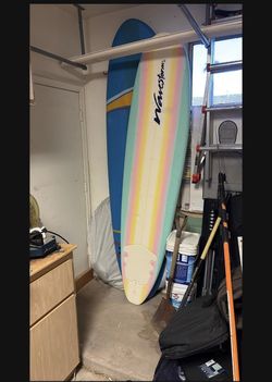 Surf Board Wave storm Foam With Fins And Leash Wavestorm 8ft Classic Surfboard // Foam Wax Free Soft Top Longboard for Adults and Kids of All Levels 