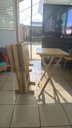 Wooden Folding TV Tray Tables Set
