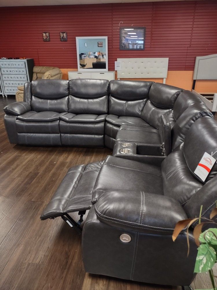 New Power Sectional  Sofa With Three Power Recliners On Sale Now Don't Miss