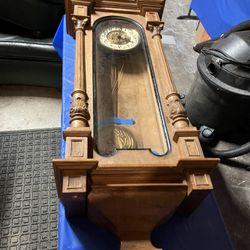 Antique Wall Clock—pendulum Keeps Time And Chimes