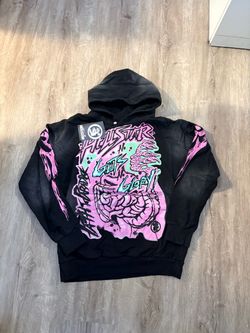Pink and black hellstar hoodie