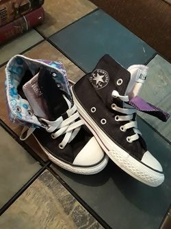 Girls black satin-like Converse Size 12
