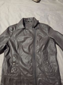 Gray Leather Zip-Up jacket