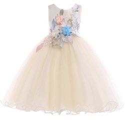 Flower Girl Dress Champagne Embroidery Kids Dresses Party Wedding Pageant Floral Special Occasion Summer Dresses 