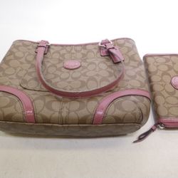 Authentic Coach Signature Khaki Purse & Wallet