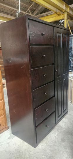 Dark Wood Wardrobe Armoire with Drawers