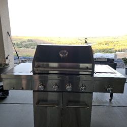 4-Burner Searing Side Burner Gas Grill in Stainless Steel