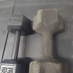 10lb KEG BALL, 25LB AND 30LB LARGE GRIP HEX DUMBBELLS