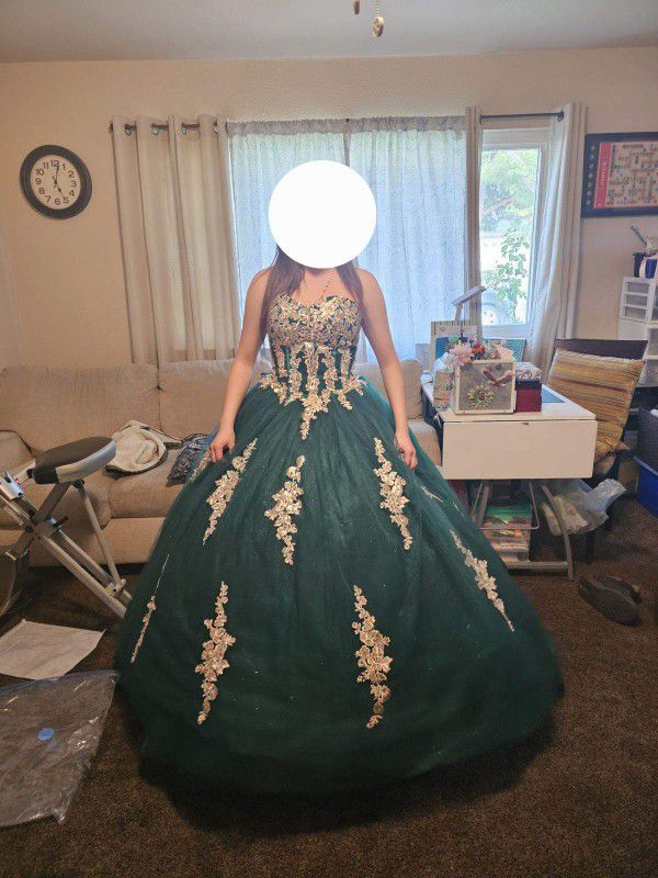 Emerald Green and Gold Dress Quinceanera Or Sweet 16 