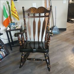 Antique Wooden Rocking Chair with Gold Stenciling