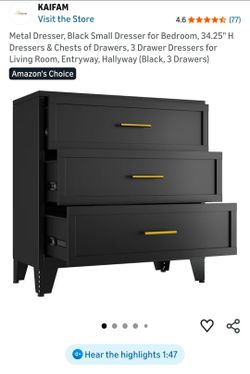 KAIFAM Metal 3-drawer Dresser (2 available)