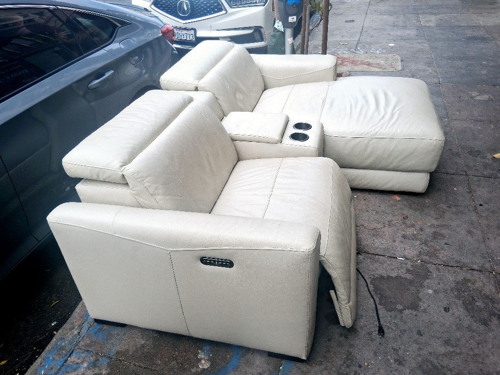 3-Piece Dual Power Leather Reclining Modular Sectional with Console and Chaise