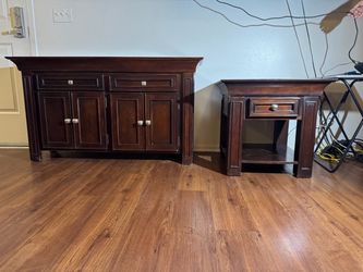 Dark Wood Sideboard and End Table Set