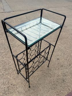 Black Metal Wine Rack with Glass Top
