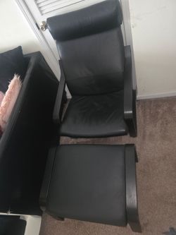 Black Leather Chairs (Set of 2) + Bench