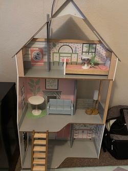 3-Story Wooden Dollhouse with Furniture
