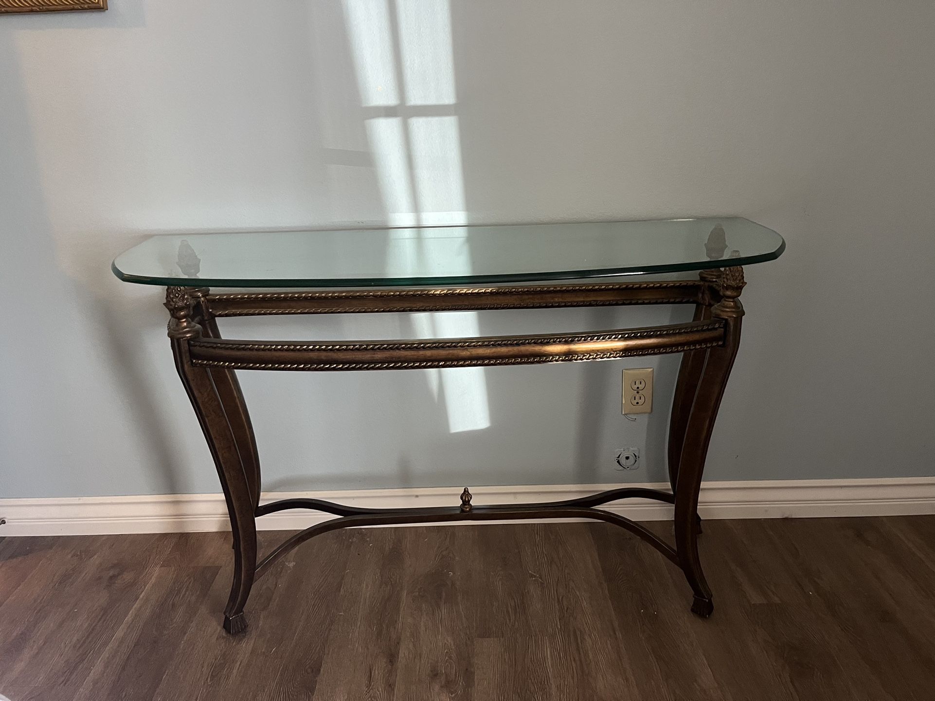 Vintage Glass-Top Console Table
