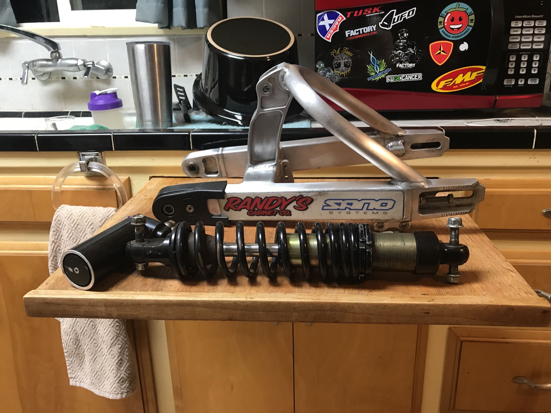 Klx 110 sano long travel swingarm and Ishock