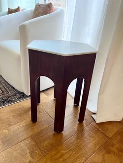 Marble Top Dark Wood Side Table