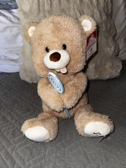 Cuddle Barn New Stuffed Singing Bear Plush Sings Dances Lollipop