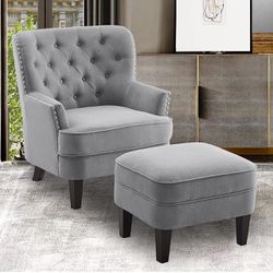 Rosevera McCarthy Accent Chairs with Ottoman,Upholstered Armchair,Fabric Comfy Reading Seat Lounge for Living Room Bedroom Apartment,Easy Assembly, St