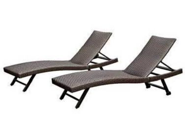 New Assembled Domi Set of 2 Outdoor Chaise Lounge Aluminum Patio Padded Quick Dry Foam Wicker Lounge
