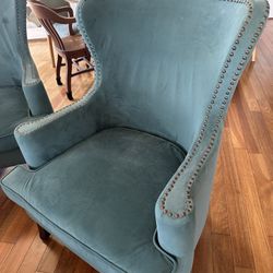 World Market Blue Wingback Sofa Chair (x2)