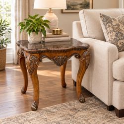 Stunning Traditional Solid Wood End Table with Marble Top. Pickup Escondido