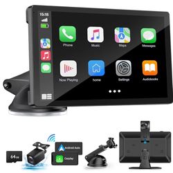 Wireless Carplay Screen for Car with 4K Dash Cam, 9" Portable Carplay & Android Auto, HD Touchscreen with 1080p Backup Camera, GPS Navigation/Voice C
