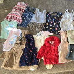 Girls 6-9m, 18m Mix Of Clothes (Jackets, Overalls, Pants Dresses) + Free Stuffed Animal And Hangers! 