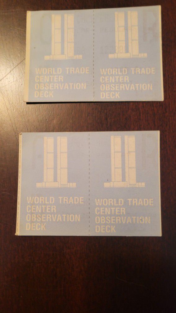 2 Unused World Trade Center Observation Tickets. You Can Faintly Read Info On One