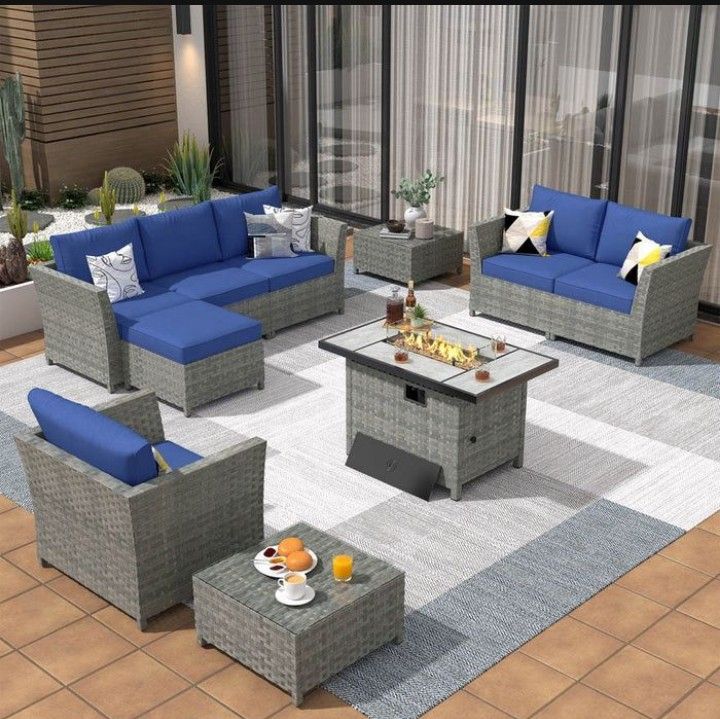 High Quality Patio Sofa Set Deep Seating Full Size Patio Furniture Propane Fire Pit Brand New 🛺🚎🆕🚎🆕✈️🆕